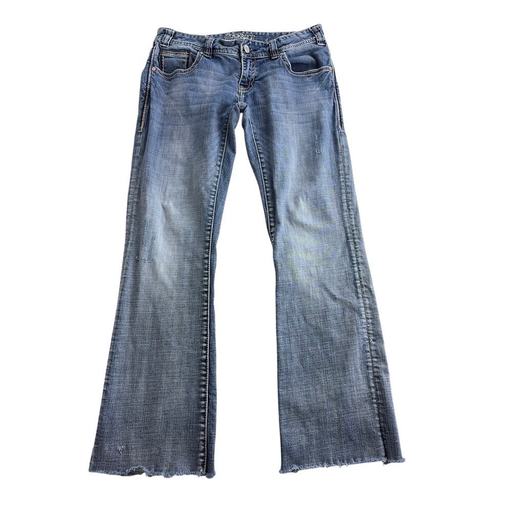 Rock & Roll Denim Womens Low Rise Boot‎ Cut Jeans 32x29 Embroidered Split Hem